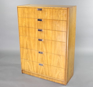 A "Founders" mid 20th Century rosewood finished chest with 6 long drawers with chrome handles, raised on a platform base 125cm h x 90cm w x 38cm d