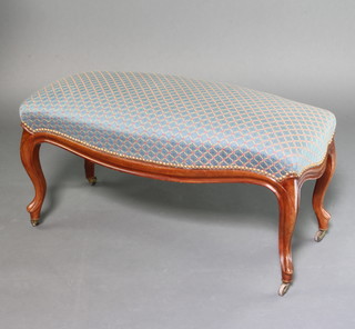 A Victorian mahogany show frame window seat/stool with upholstered seat raised on cabriole supports 46cm x 90cm x 42cm 