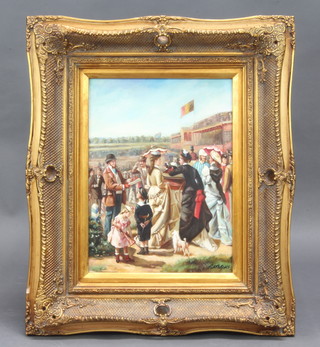 Oil on board, a French sporting scene 40cm x 30cm contained in a gilt frame