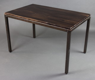 A rectangular industrial style steel and hardwood dining table, raised on square supports 72cm x 120cm x 74cm 