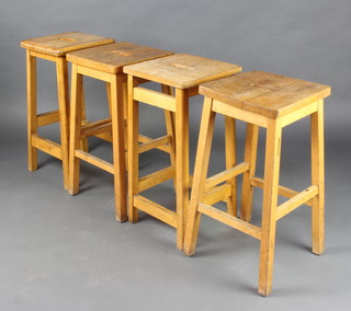 4 square beech framed stools 60cm h x 30cm x 30cm 