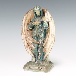 A Compton Pottery figure of St Michael by Mary Seaton Watts with impressed PAG mark to the base 20cm 