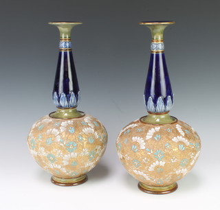 A pair of Royal Doulton Slater baluster vases with tapered necks and floral decoration 40cm 