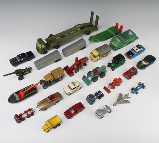 A Corgi Oldsmobile Super 88 Man From Uncle car and a collection of other model toy cars, all play worn 