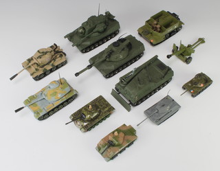 3 Dinky model leopard tanks, do. bren gun and 6 pounder anti tank gun, a Corgi tiger tank 1, do. M60 A1 medium tank and 4 model tanks 