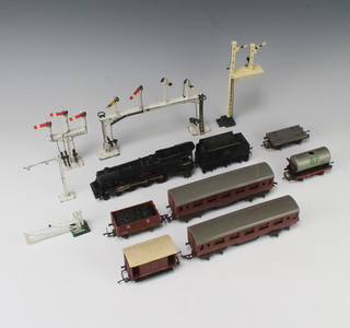 A Hornby OO gauge locomotive and tender Prince Elizabeth, 2 Triang carriages, 4 items of rolling stock, 2 crescent signal gantries 