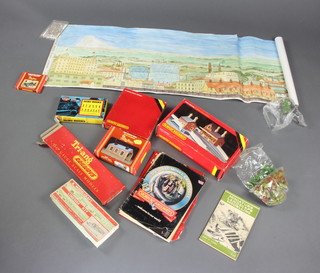 A Hornby R593 town station boxed, do. R504 engine shed boxed and various catalogues etc 