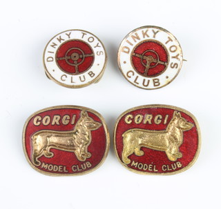 2 Dinky Toy Club enamel badges and 2 do. model club badges 
