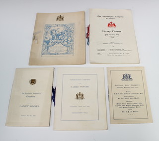 Of Livery Company Interest, a collection of 1930's Livery Company menus - Fish Mongers, Haberdashers, Carpenters, Cutlers, Painters and Saddlers  