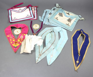 Of Masonic interest, an Ancient and Accepted Rite 18th Degree Rose Croix collar, a Mark Master Masons Worshipful Masters apron and various aprons