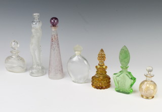 A Mary Gregory style globular scent 8cm, 6 other scent bottles