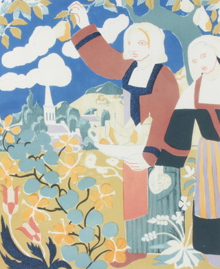 Emile Bernard, print signed, 34/50, study of fruit pickers 44cm x 36cm 