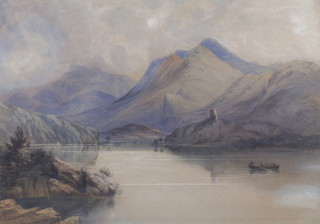 Henry Cook 1859, (1819-1890), watercolour signed and dated, Scottish loch scene with figures in a boat 34cm x 48cm 