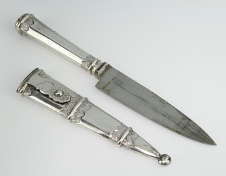 A silver mounted dagger with ditto scabbard and Solingen blade 27cm 