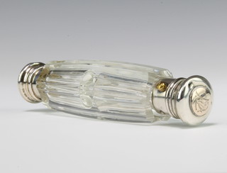 A Victorian silver plated mounted double ended clear glass scent bottle 14cm 