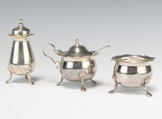 A silver 3 piece condiment set Sheffield 1939 maker Lee & Wigsall