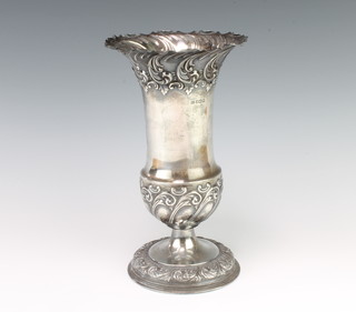 An Edwardian repousse silver vase with scroll decoration Sheffield 1904 maker Fenton Bros 23cm, 344 grams 