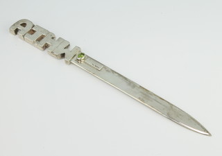 A silver paperknife set with a peridot Birmingham 1991 102 grams 21cm  