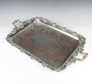A silver plated 2 handled tray with floral decoration 68cm 