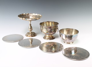 An Elkington silver plated tazza, 2 do. bowls and place settings