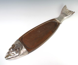 A silver plated mounted salmon board 87cm 