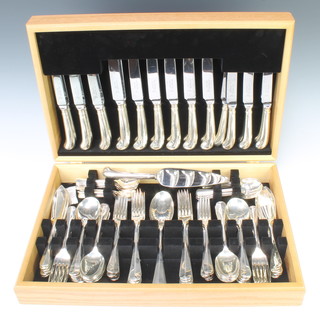 A canteen of silver plated rat tail cutlery for 12 in a fitted case 