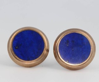 A pair of 9ct yellow gold lapis lazuli cufflinks 