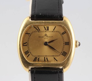 A vintage 18ct yellow gold Baume and Mercier gentleman's wristwatch no. 37076/604129 on a leather strap  