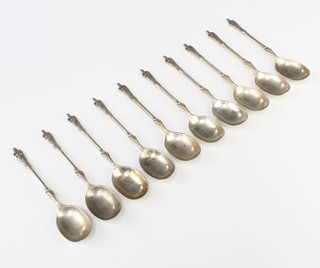 A set of 10 Edwardian silver apostle spoons Sheffield 1907, 151 grams 
