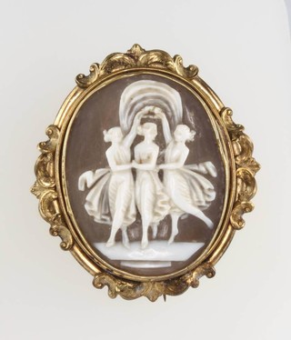 A Victorian gilt cameo brooch of Canova's Three Graces 