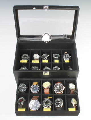 Twenty one  Eagle Moss Collection reproduction military wristwatches in a fitted  box
