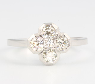 A platinum 5 stone diamond cluster ring 0.7ct, size N 1/2