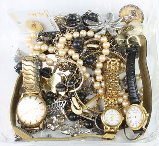 A quantity of Victorian and later costume jewellery and watches
