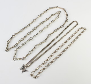 A silver fancy link chain and 2 others, 130 grams