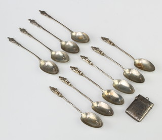 A set of 6 Victorian silver apostle teaspoons London 1871, 4 others and a vesta case 160 grams