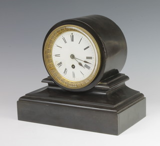 Pinguion, a French 19th Century 8 day timepiece with enamelled dial and Roman numerals contained in a black marble case 