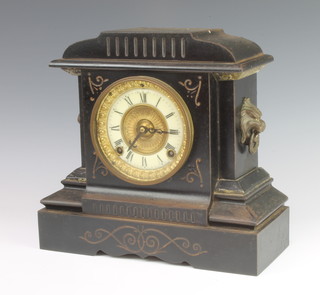 Ansonia Clock Company, a 19th Century striking mantel clock with enamelled dial and Roman numerals contained in an iron case