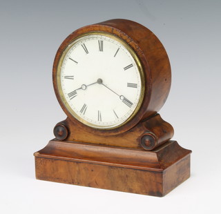 Brevet, a 19th Century mantel timepiece with paper dial and Roman numerals contained in a circular walnut case, the brass back plate marked V.A.P. Brevete S.G.G 