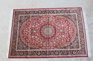 A red and blue ground Kashan style Belgian cotton carpet 190cm x 140cm 