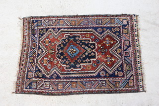 A Persian Malayer blue and white ground rug with central medallion within multirow borders 170cm x 116cm 