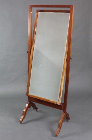 A Victorian rectangular bevelled plate cheval mirror contained in a mahogany swing frame 170cm x 50cm x 63cm 