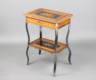 A 19th Century French inlaid mahogany and crossbanded 2 tier dressing table/vanity box, the lid with inlaid boxwood and ebony and with floral panel to the centre, raised on cabriole supports, the interior fitted a mirror 74cm h x 57cm w x 39cm d 