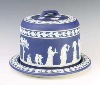 A Victorian Wedgwood dark blue jasper cheese dome and cover decorated with classical figures and bands of acorn leaves 18cm 
