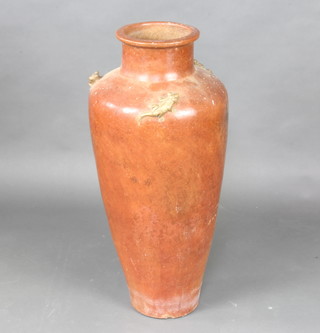 A Continental terracotta tall tapered vase decorated with lizards 80cm h 