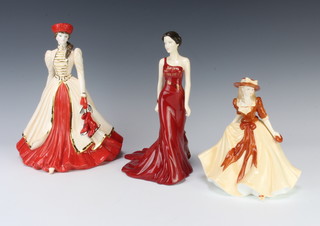 A Royal Doulton figure Pretty Ladies Alicia HN 5484 23cm a Royal Worcester Ditto, Sarah A10 17cm and a Coalport Ditto Merry Christmas 2012 25cm