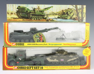 A Corgi GS10 tank transporter and Centurion Mk 3 tank boxed, together with a do. 906 AMX30D recovery tank boxed