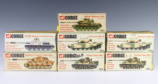 7 Corgi model tanks 900 (x2), 901 (x2), 902, 904 and 905, all boxed 