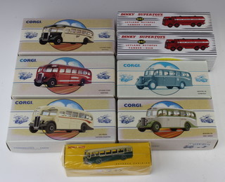 A reproduction Dinky 29D autobus Parisien, 2 do. 943 Leyland Octopus tankers boxed, a Dinky Toys enamelled badge and 5 Corgi Classic commercial motor buses boxed 