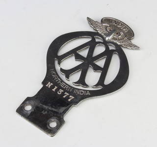 A North Indian Automobile Association beehive radiator badge no. N1377 