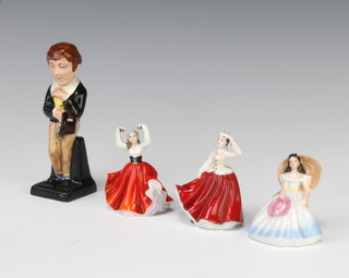 A Royal Doulton figure David Copperfield 11cm, 3 mini figures Gayle M212 7cm, Karen M204 7cm and Annabel M218 7cm 
